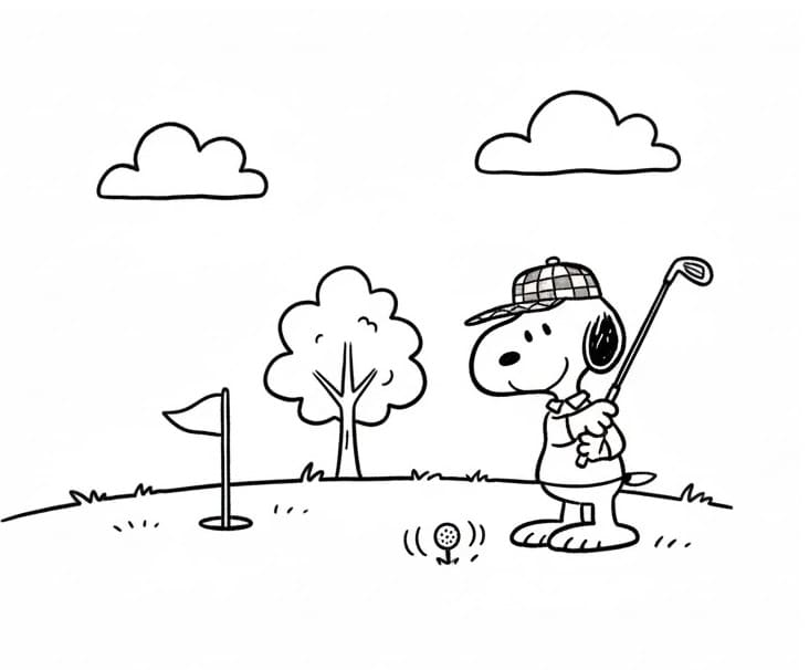 Snoopy che gioca a golf da colorare