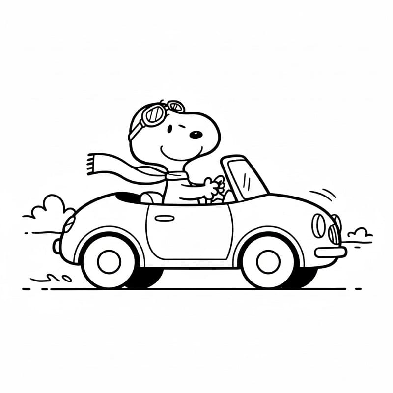 Snoopy che guida l’auto da colorare