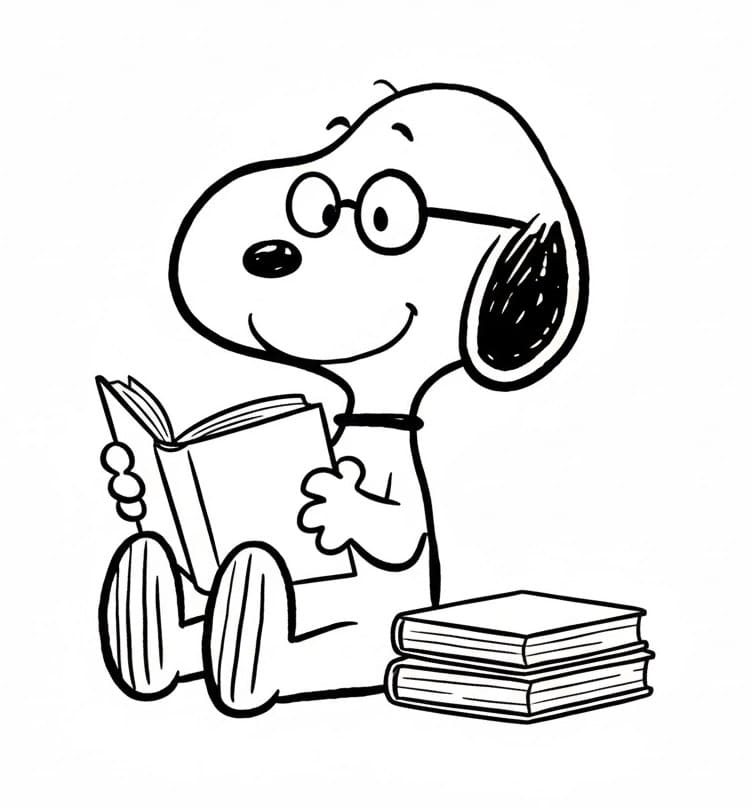 Snoopy che legge un libro da colorare
