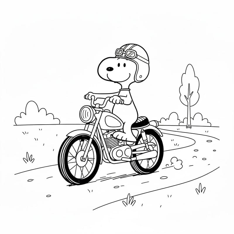 Snoopy che va in moto da colorare