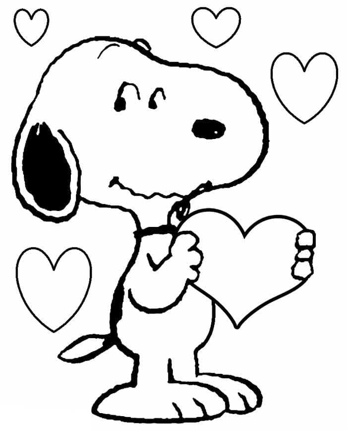 Snoopy con cuori da colorare