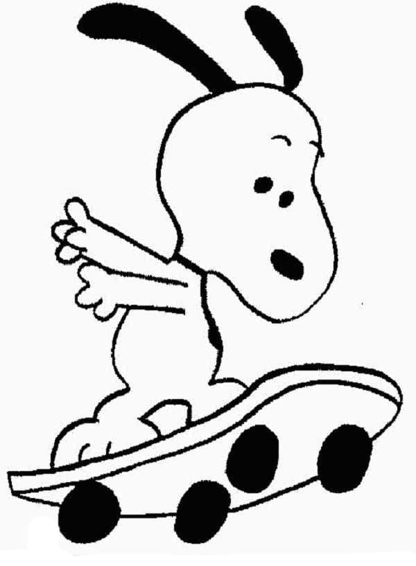 Snoopy sullo skateboard da colorare