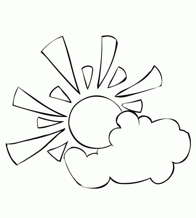 Sole con nuvola da colorare