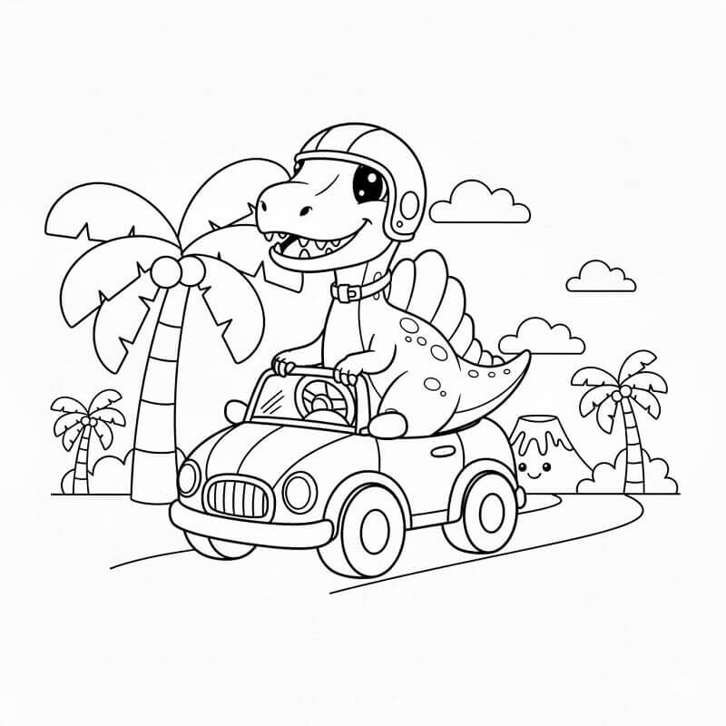 Spinosauro alla guida dell’auto da colorare