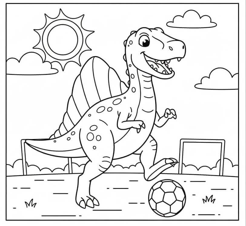 Spinosauro che gioca a calcio da colorare