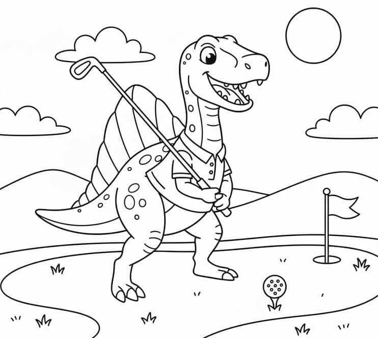 Spinosauro che gioca a golf da colorare