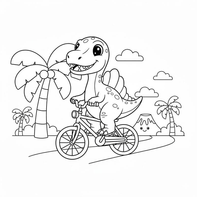 Spinosauro in bicicletta da colorare