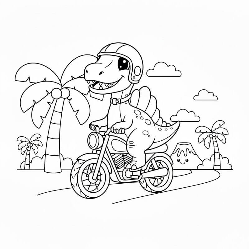Spinosauro in motocicletta da colorare