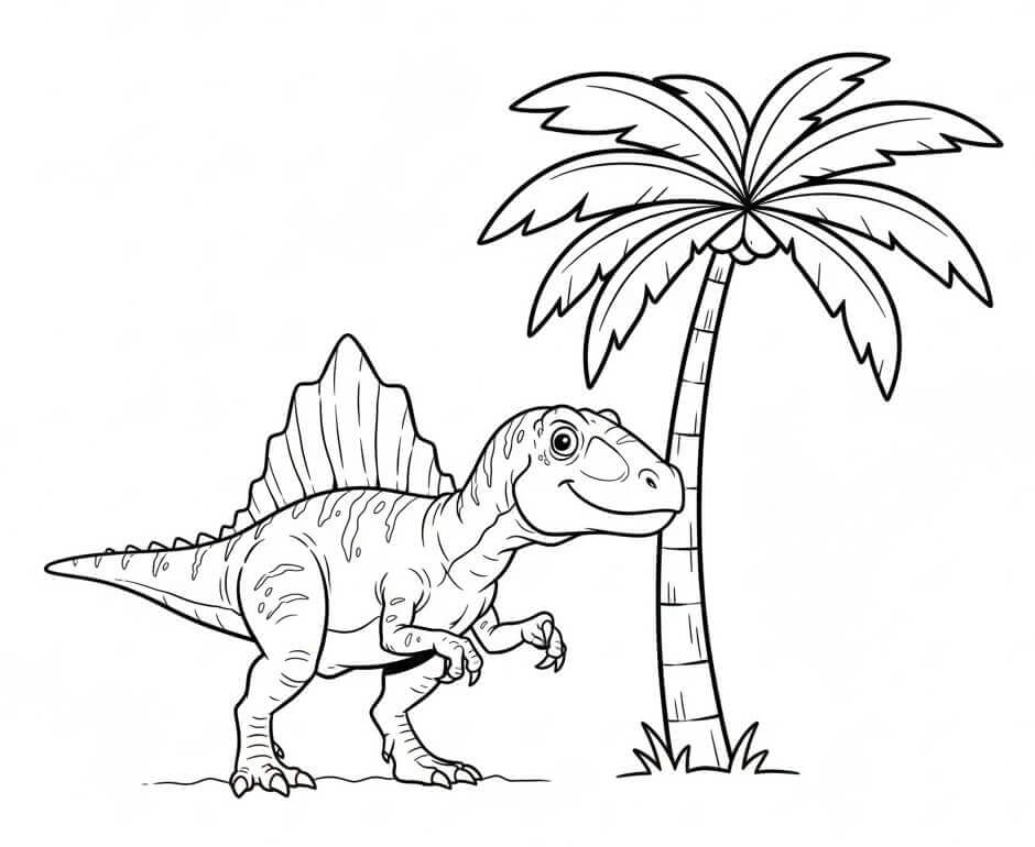 Spinosauro sotto l’albero da colorare