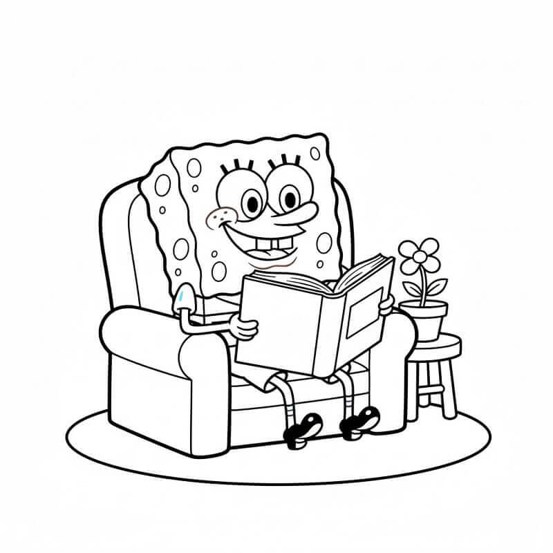 Spongebob che Legge un Libro da colorare