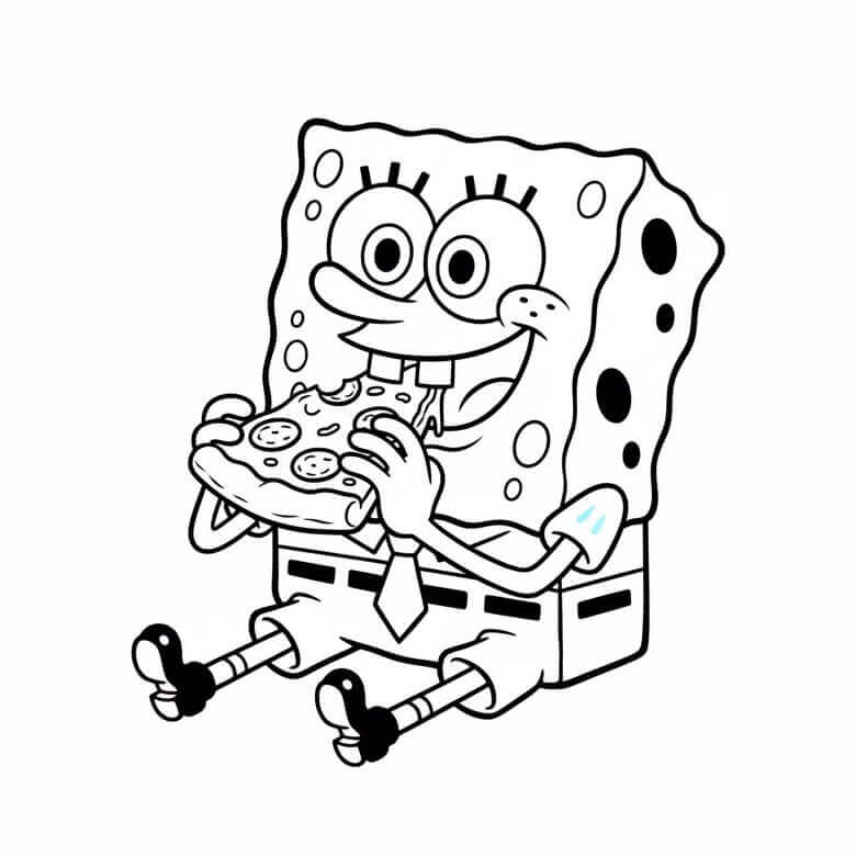 Spongebob che Mangia la Pizza da colorare