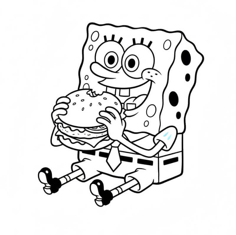 Spongebob che Mangia un Hamburger da colorare