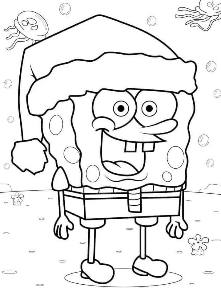 Spongebob con Cappello di Natale da colorare
