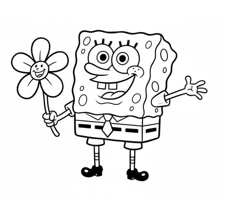 Spongebob con Fiore da colorare