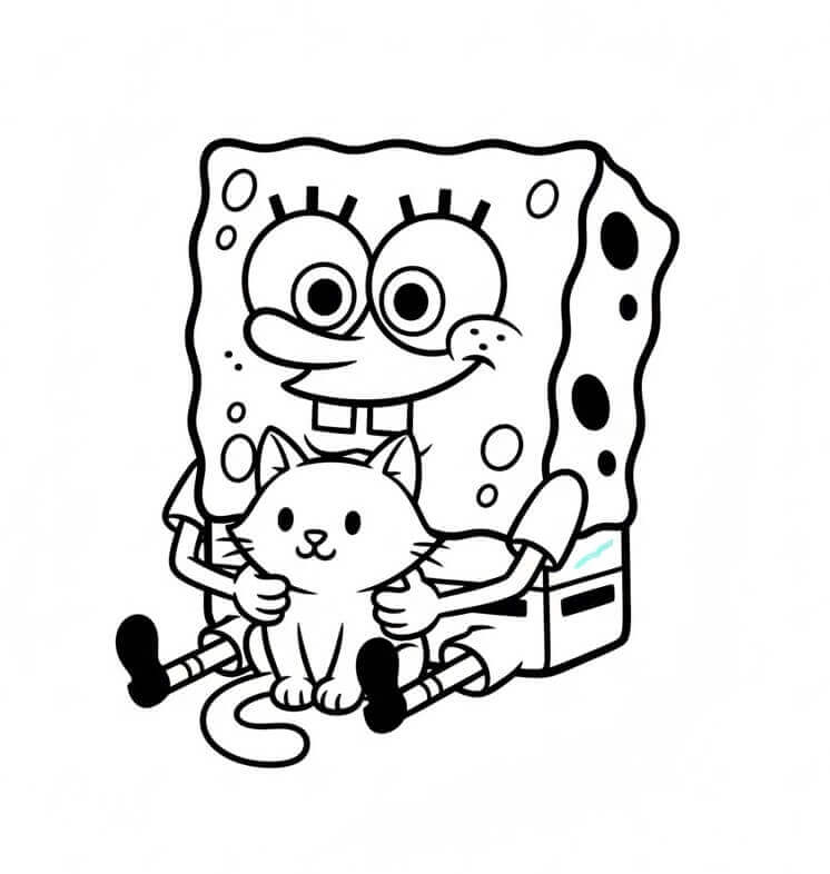 Spongebob con Gatto da colorare