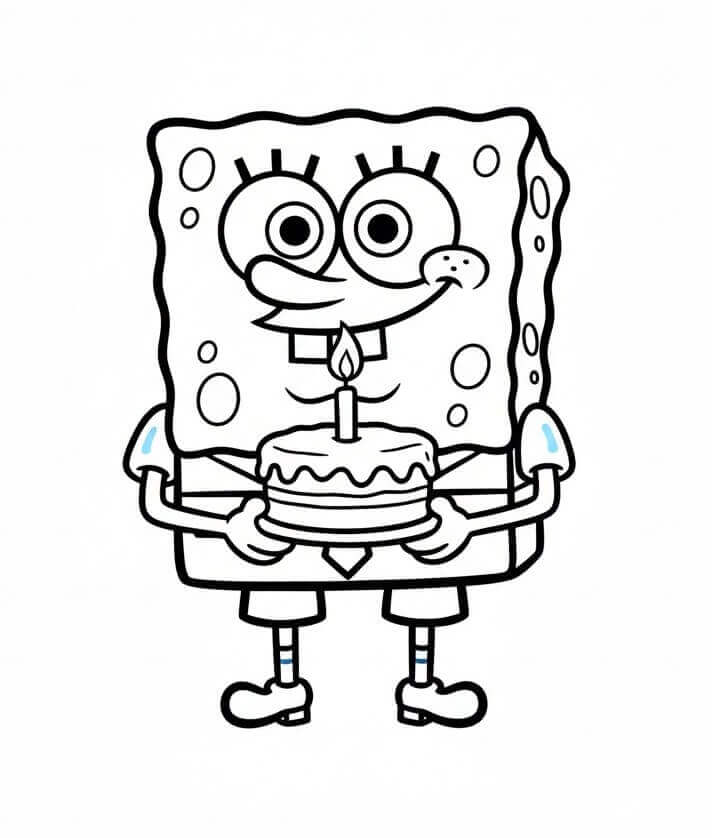 Spongebob con Torta da colorare