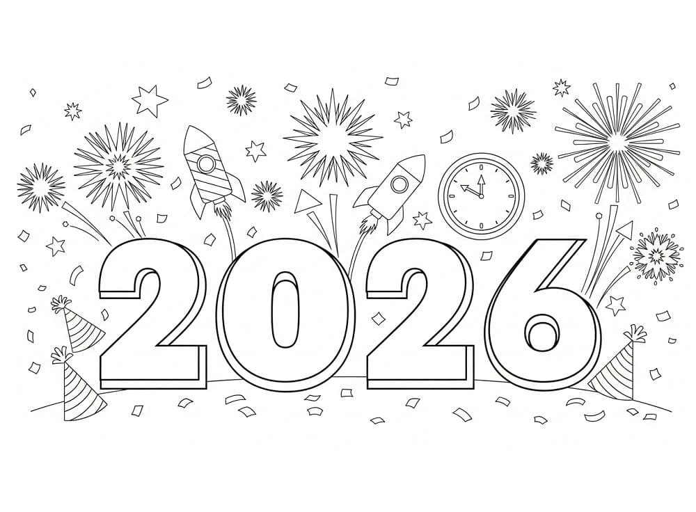 Stampa Buon Anno 2026 da colorare