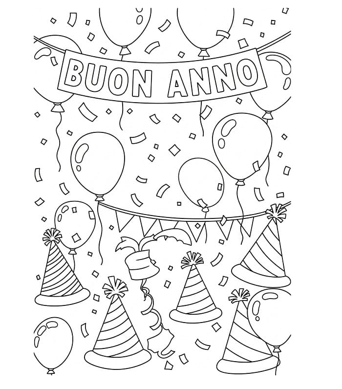 Stampa Buon Anno da colorare