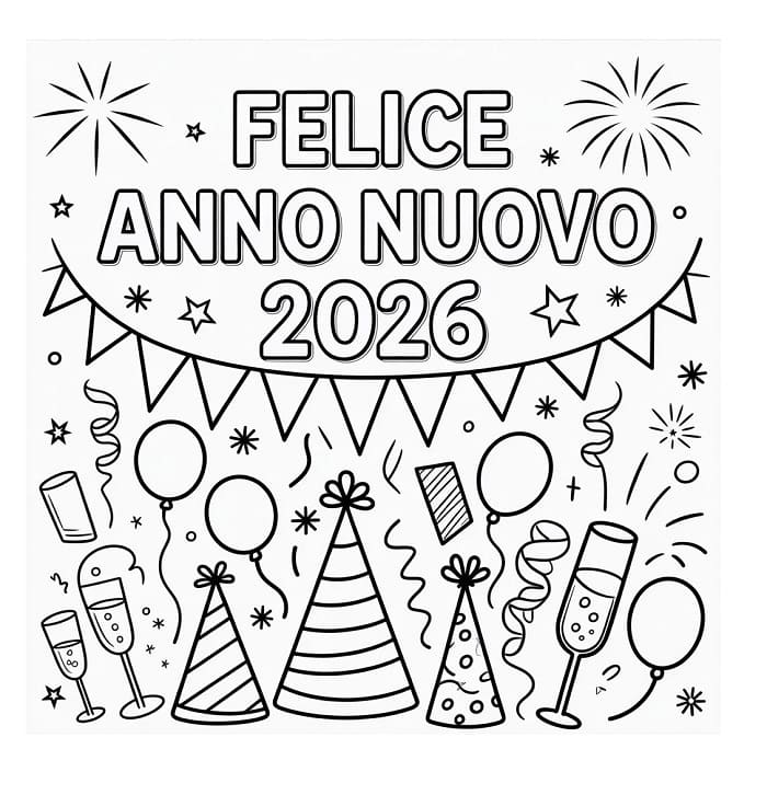 Stampabile Gratis Buon Anno 2026 da colorare