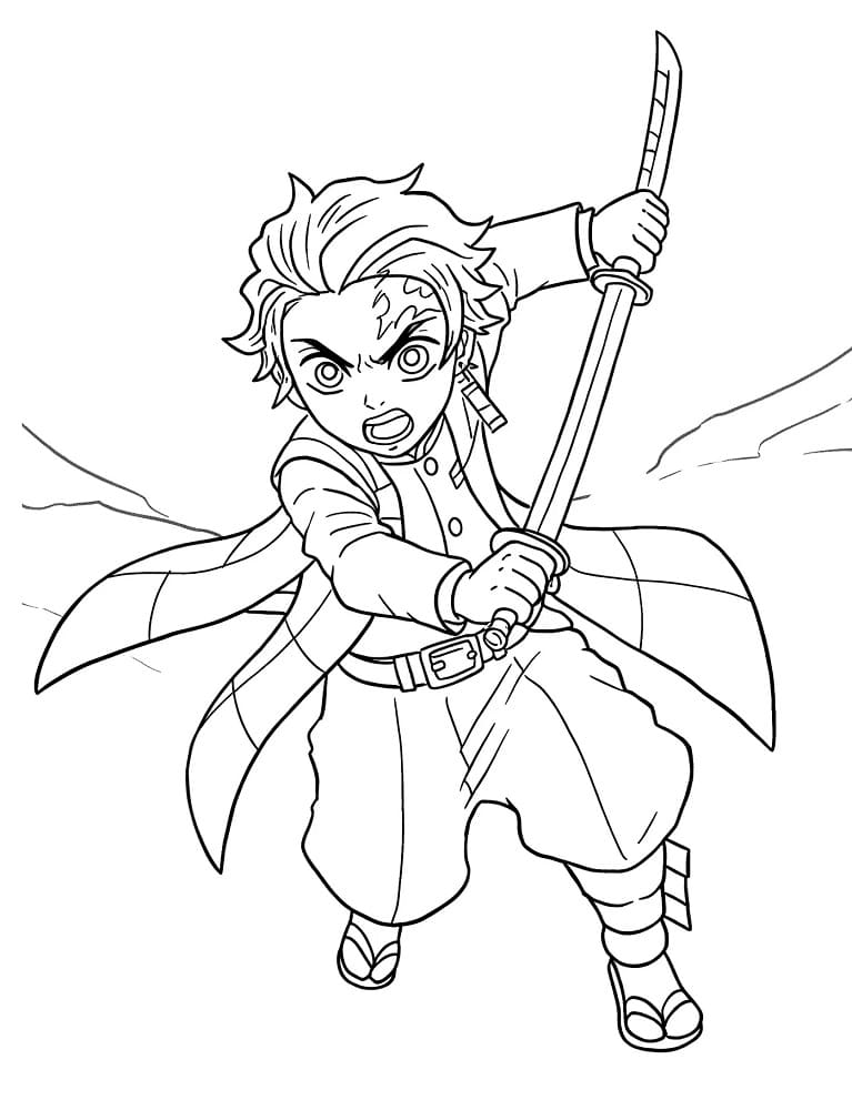 Tanjiro arrabbiato da colorare