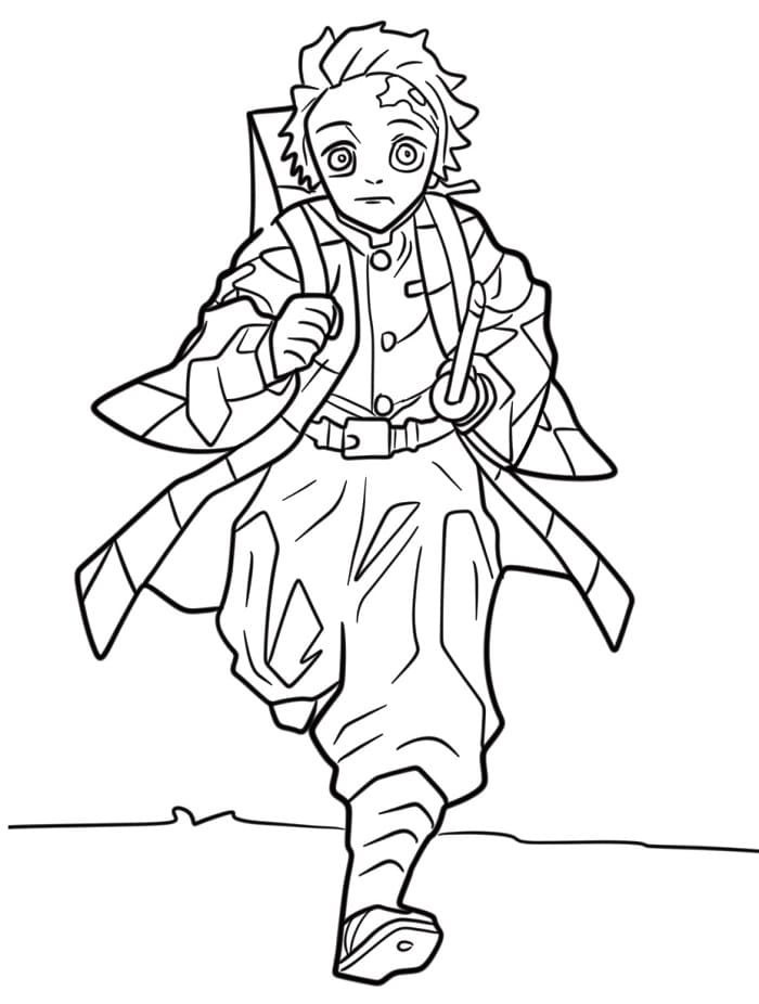 Tanjiro che corre da colorare