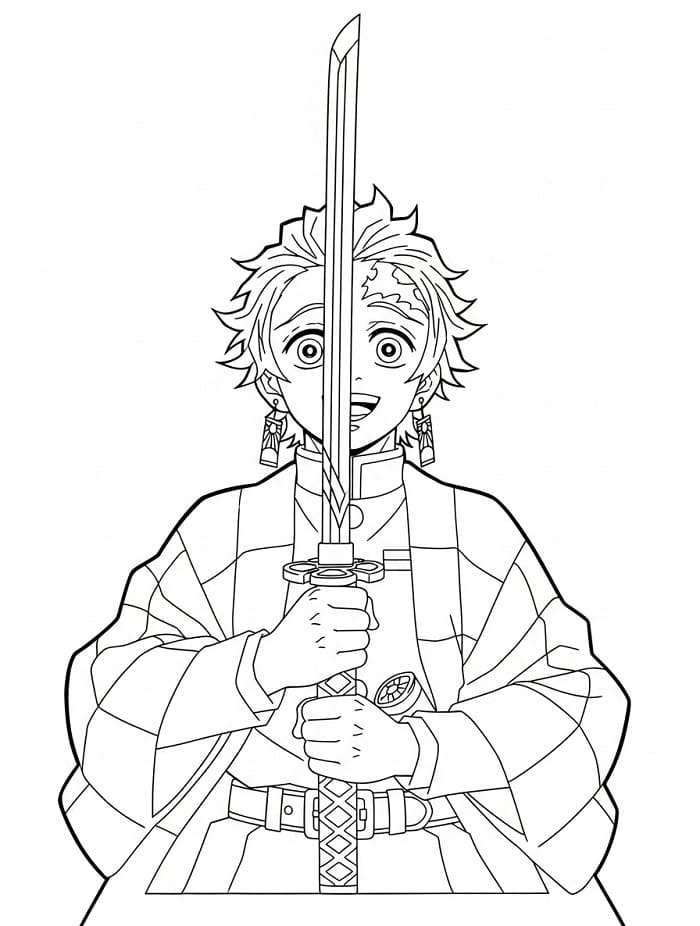 Tanjiro con la spada da colorare