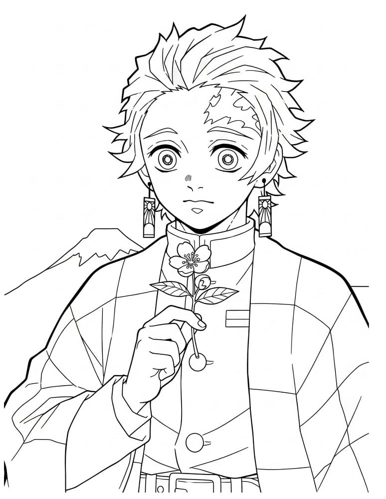 Tanjiro con un fiore da colorare
