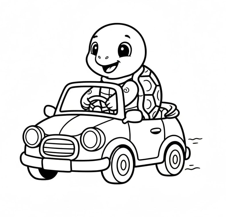 Tartaruga alla Guida dell’Auto da colorare