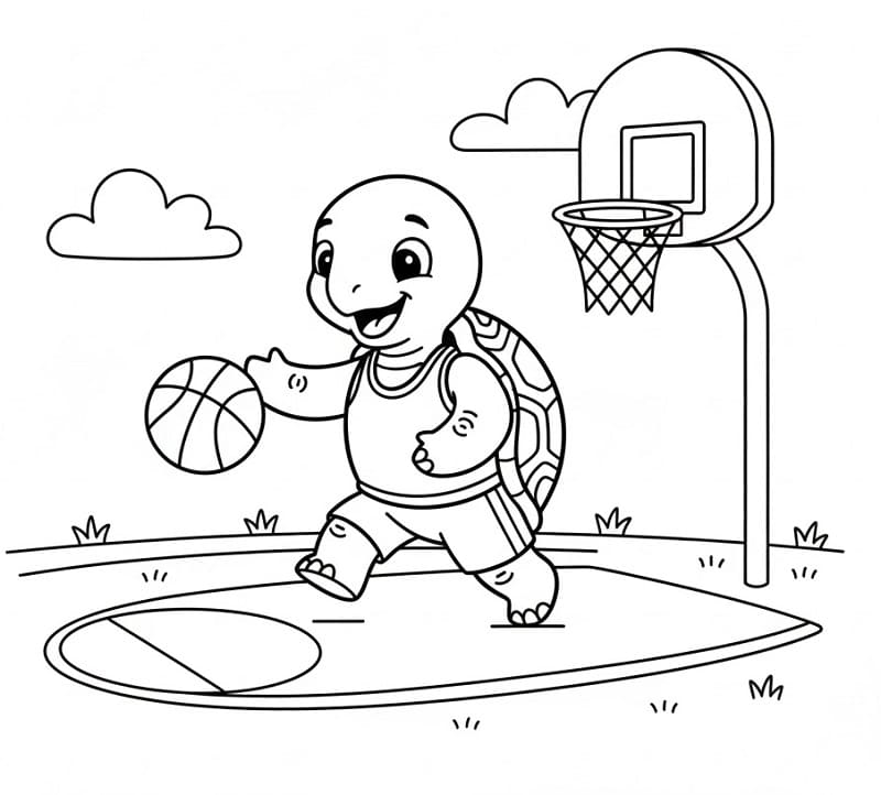 Tartaruga che Gioca a Basket da colorare