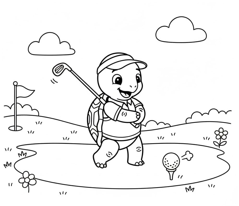 Tartaruga che Gioca a Golf da colorare