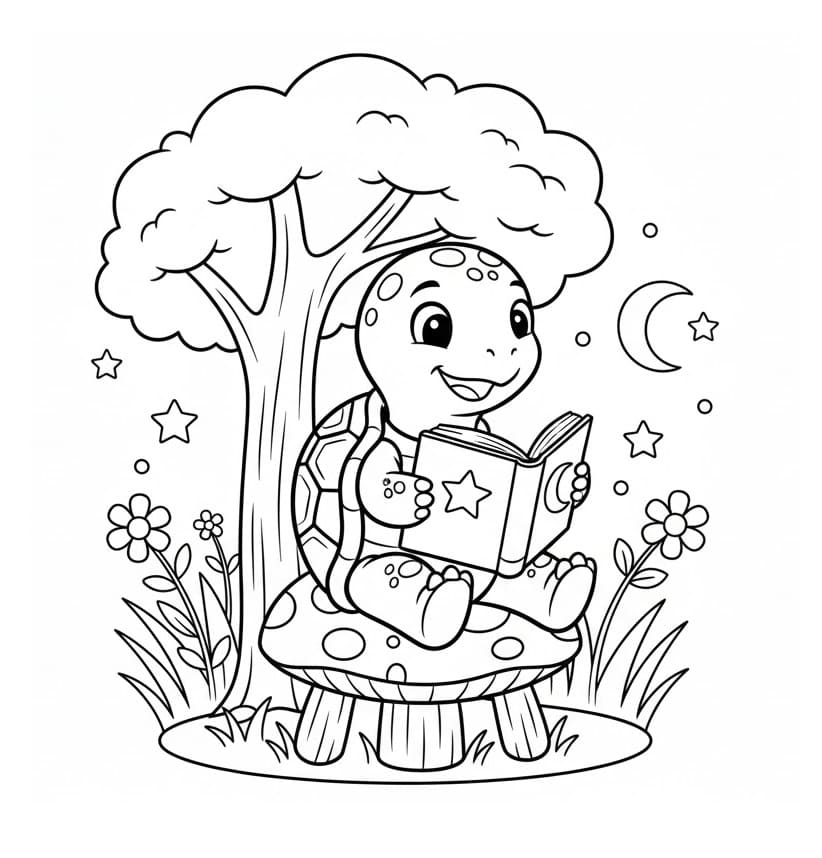 Tartaruga che Legge un Libro da colorare