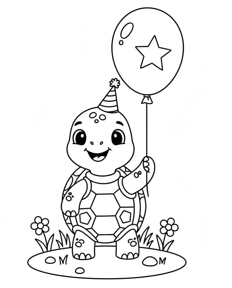 Tartaruga con Palloncino da colorare