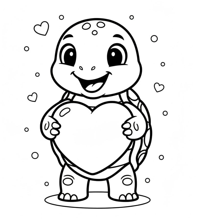 Tartaruga e Cuore da colorare