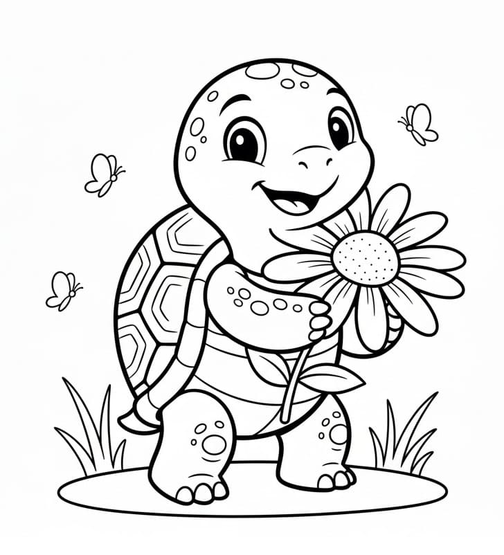 Tartaruga e Fiore da colorare