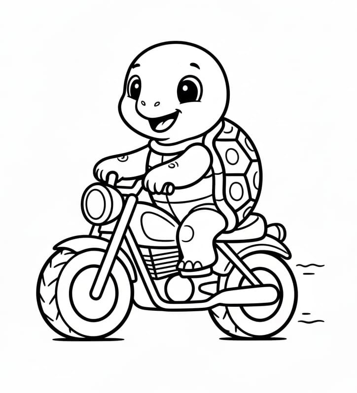 Tartaruga in Moto da colorare
