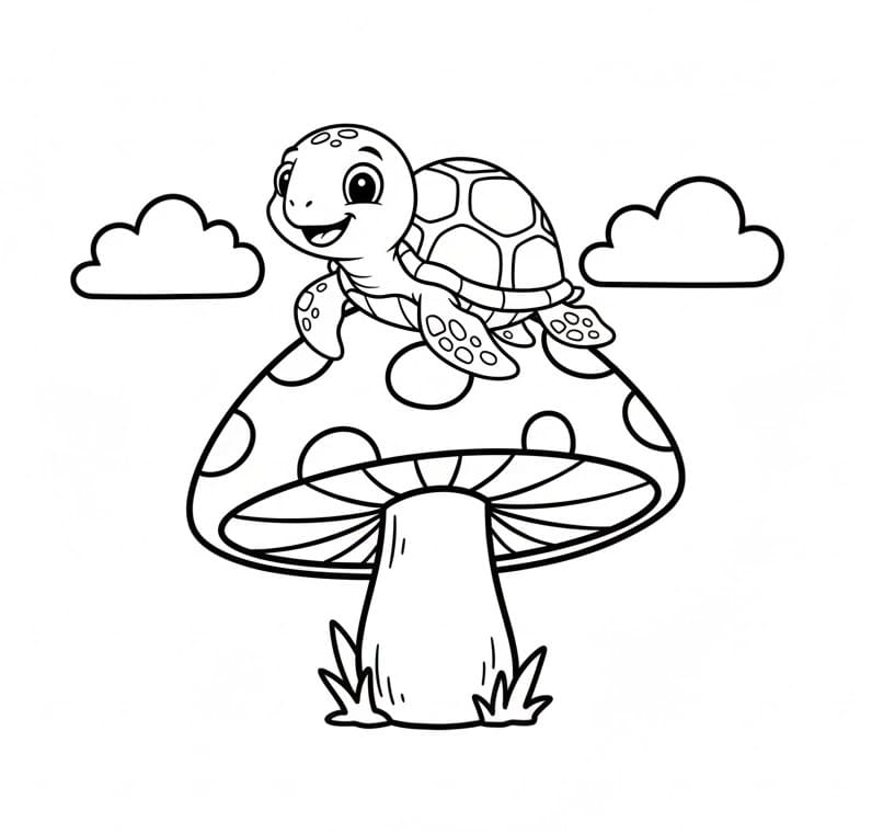 Tartaruga su un Fungo da colorare