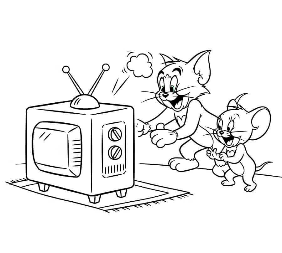 Tom e Jerry che Guardano la TV da colorare