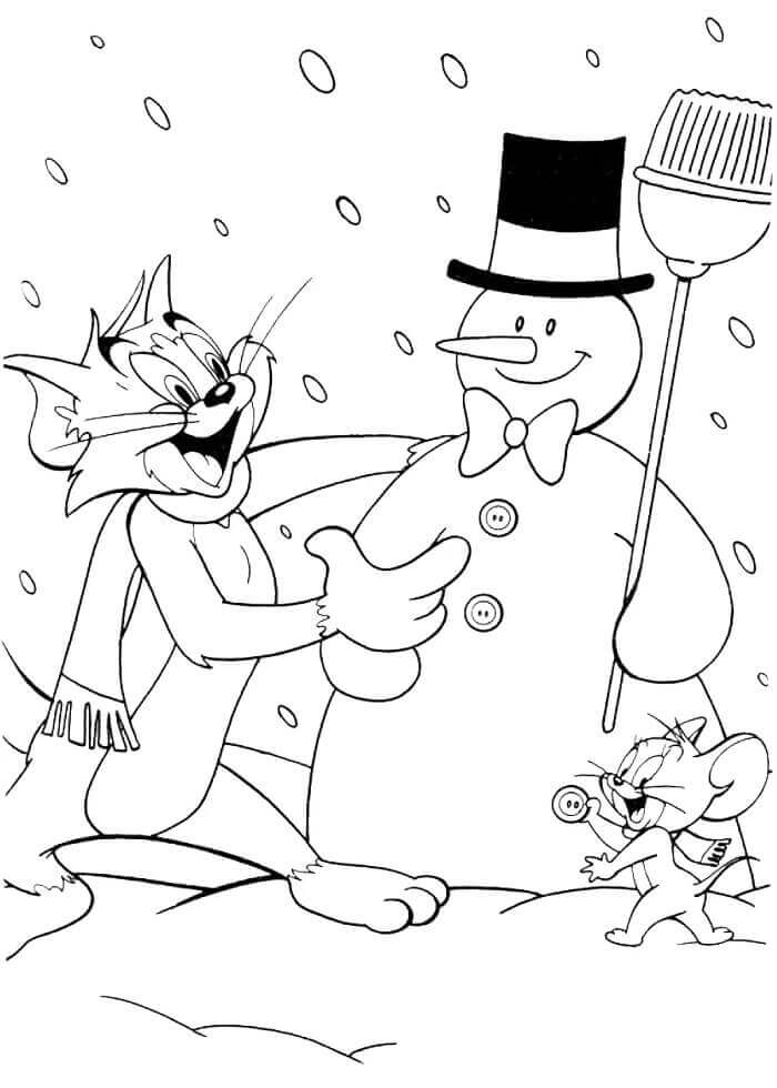 Tom e Jerry con Pupazzo di Neve da colorare