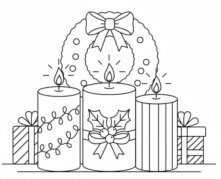 Tre Candele Natalizie da colorare