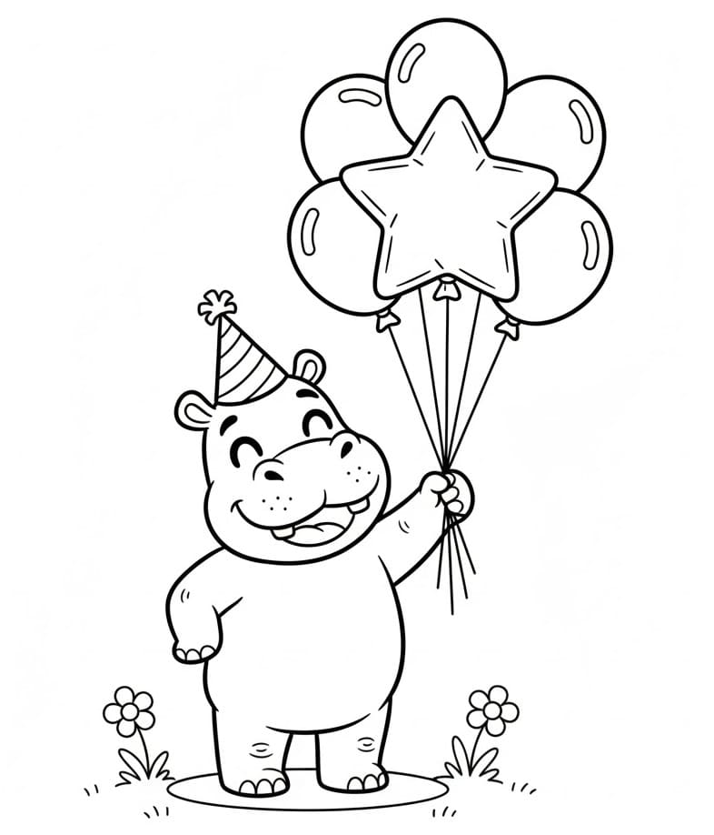 Un Ippopotamo con palloncini da colorare