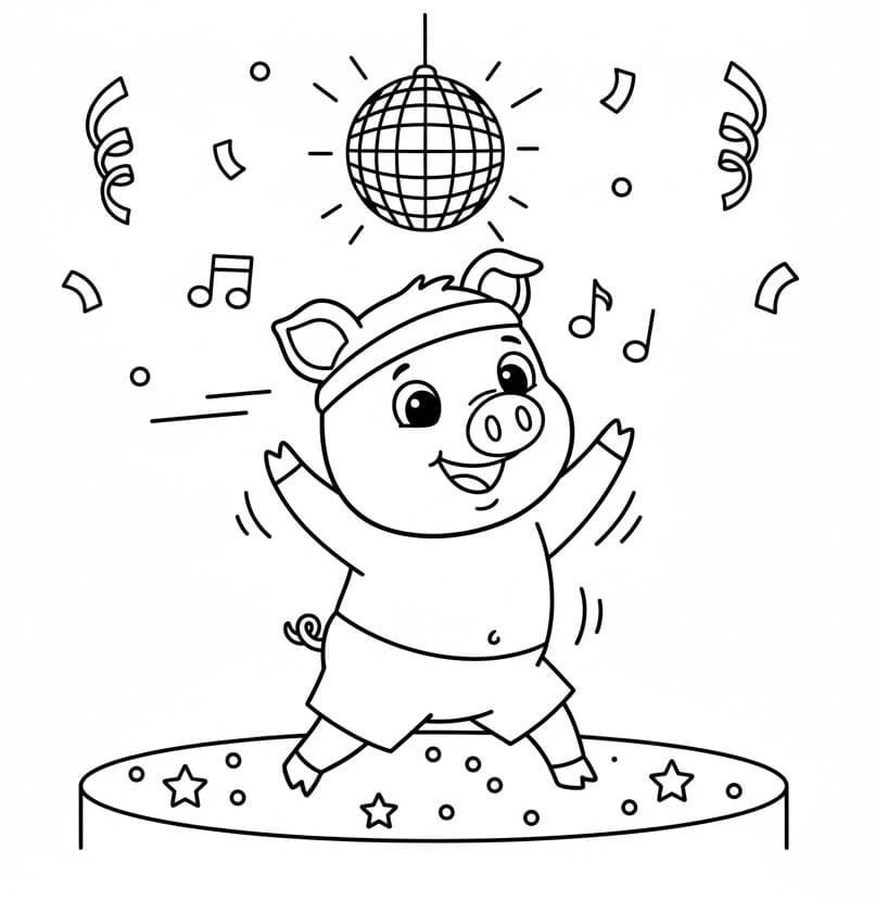 Un maiale danzante da colorare