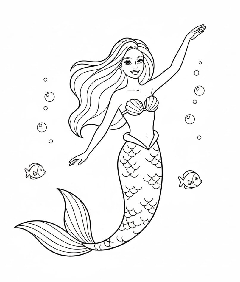 Barbie Sirena Animata da colorare