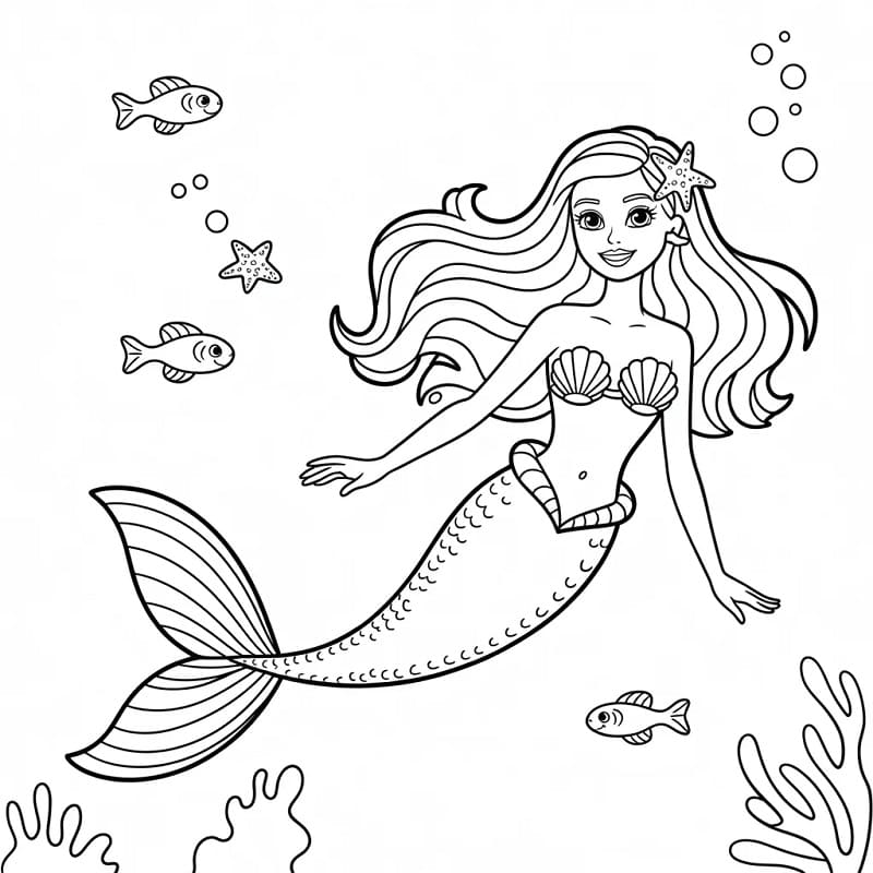 Barbie Sirena Base da colorare