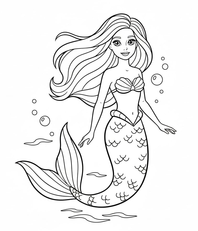 Barbie Sirena Graziosa da colorare