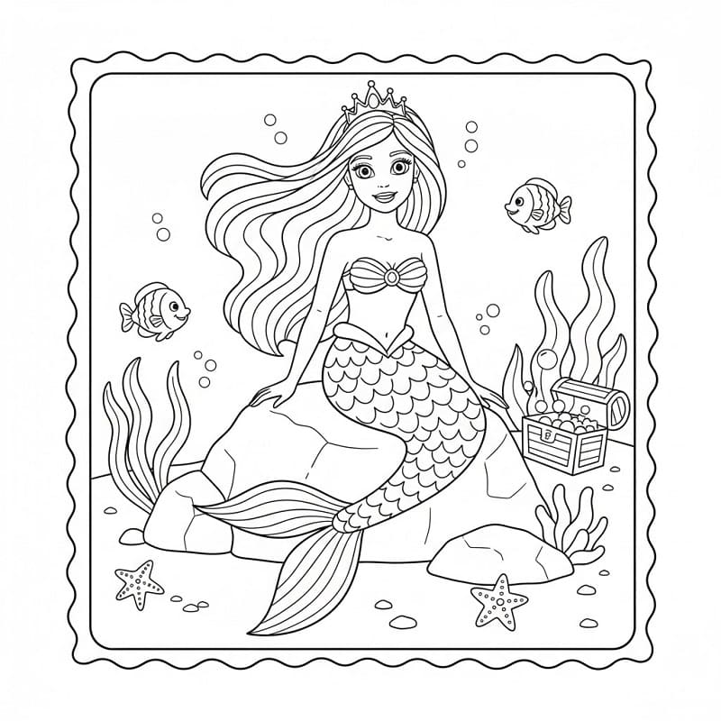Barbie Sirena Sorridente da colorare