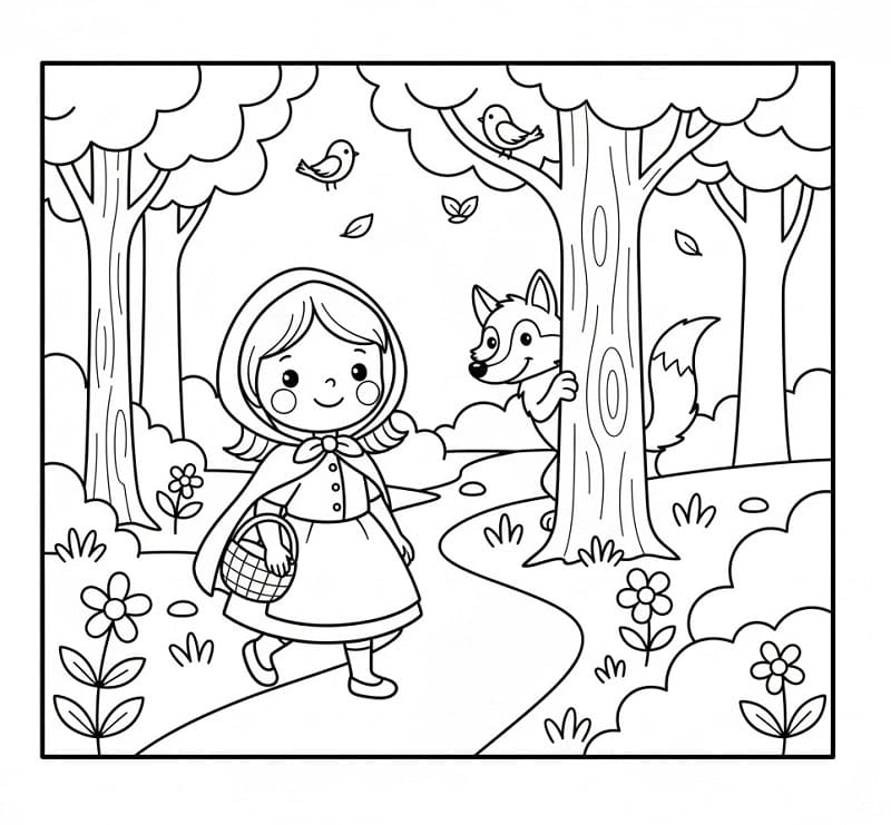 Cappuccetto Rosso Stampabile per Bambini da colorare