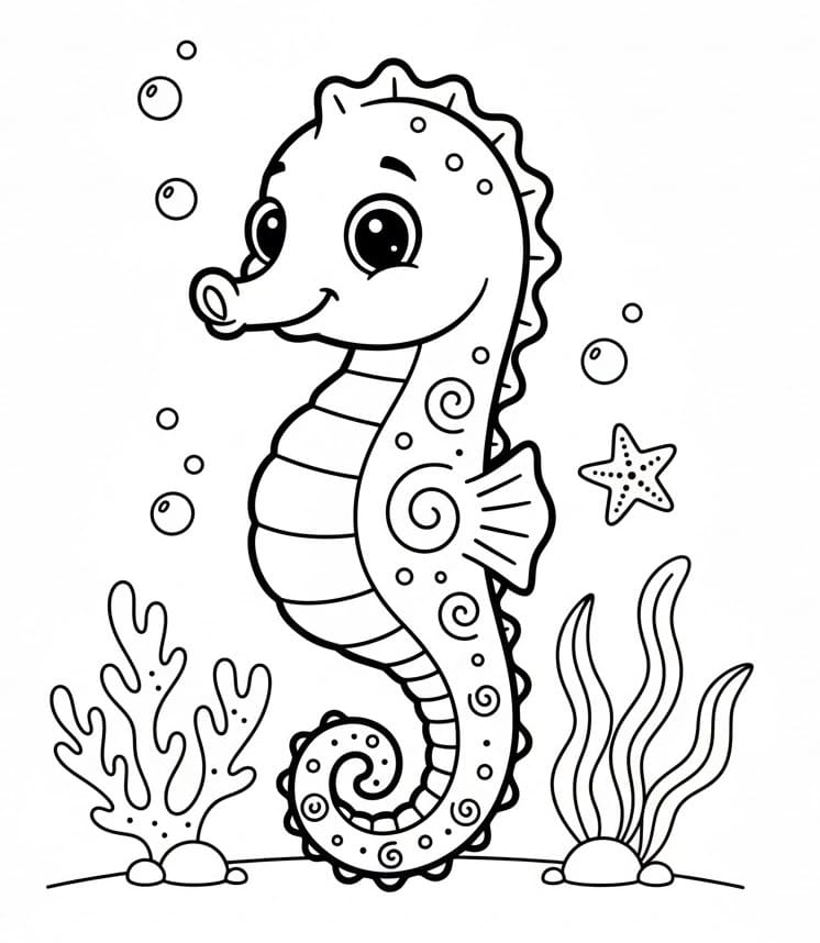 Cavalluccio Marino Semplice da colorare