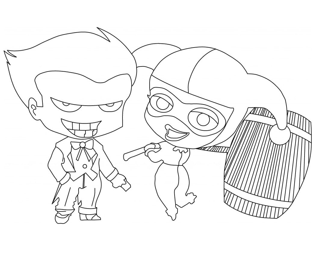 Chibi Joker e Harley Quinn da colorare