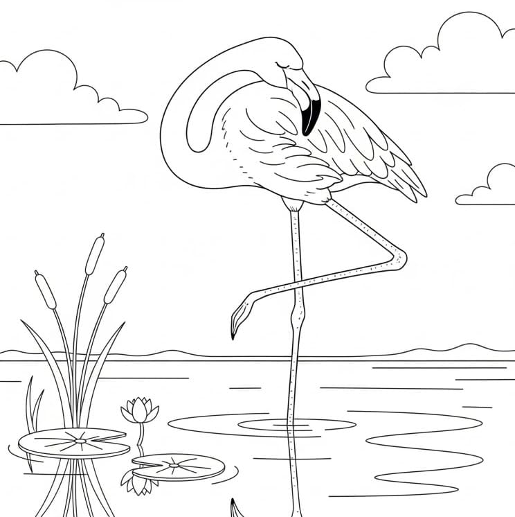 Fenicottero per Bimbi di 6 Anni da colorare
