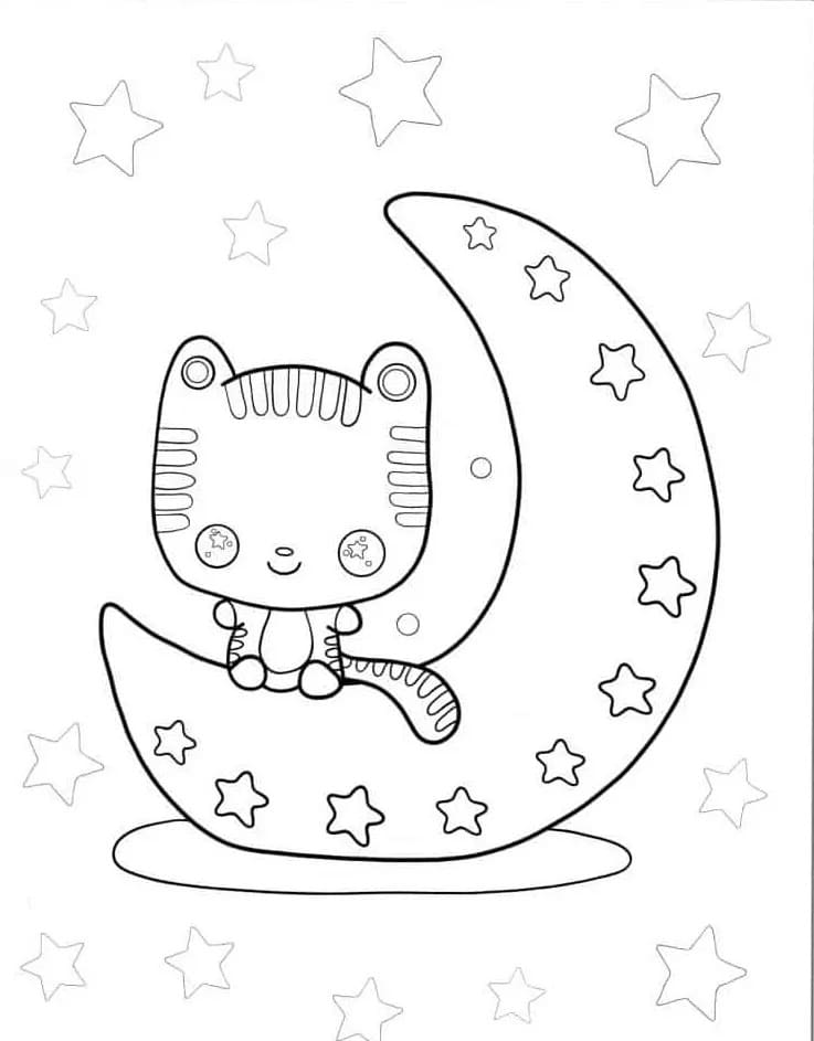 Gatto sulla Luna da colorare